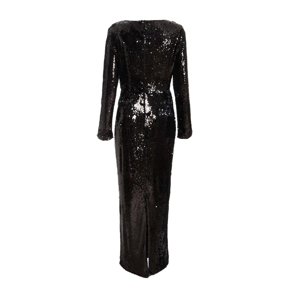 Quiz Clothing Black Sequin Tie Front Maxi Dress