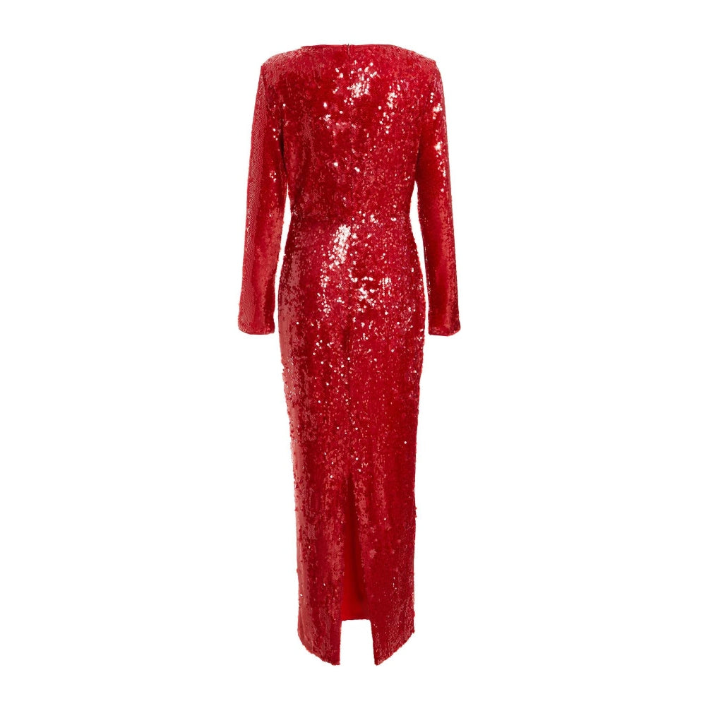 Quiz Clothing Red Sequin Tie Front Maxi Dress