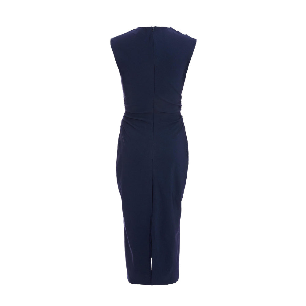 Quiz Clothing Blue High Neck Ruched Sleeveless Bodycon Midi Dress