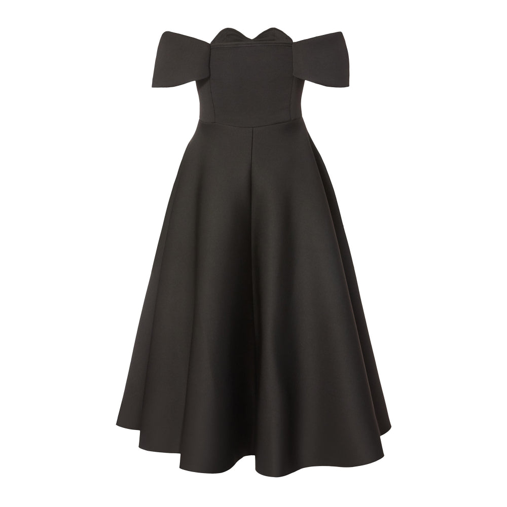 Quiz Clothing Black Off-Shoulder Pleated Skater Midi Dress
