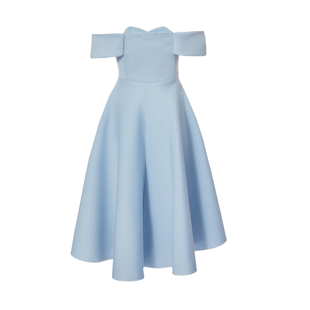 Quiz Clothing Blue Off- Shoulder Pleated Skater Midi Dress