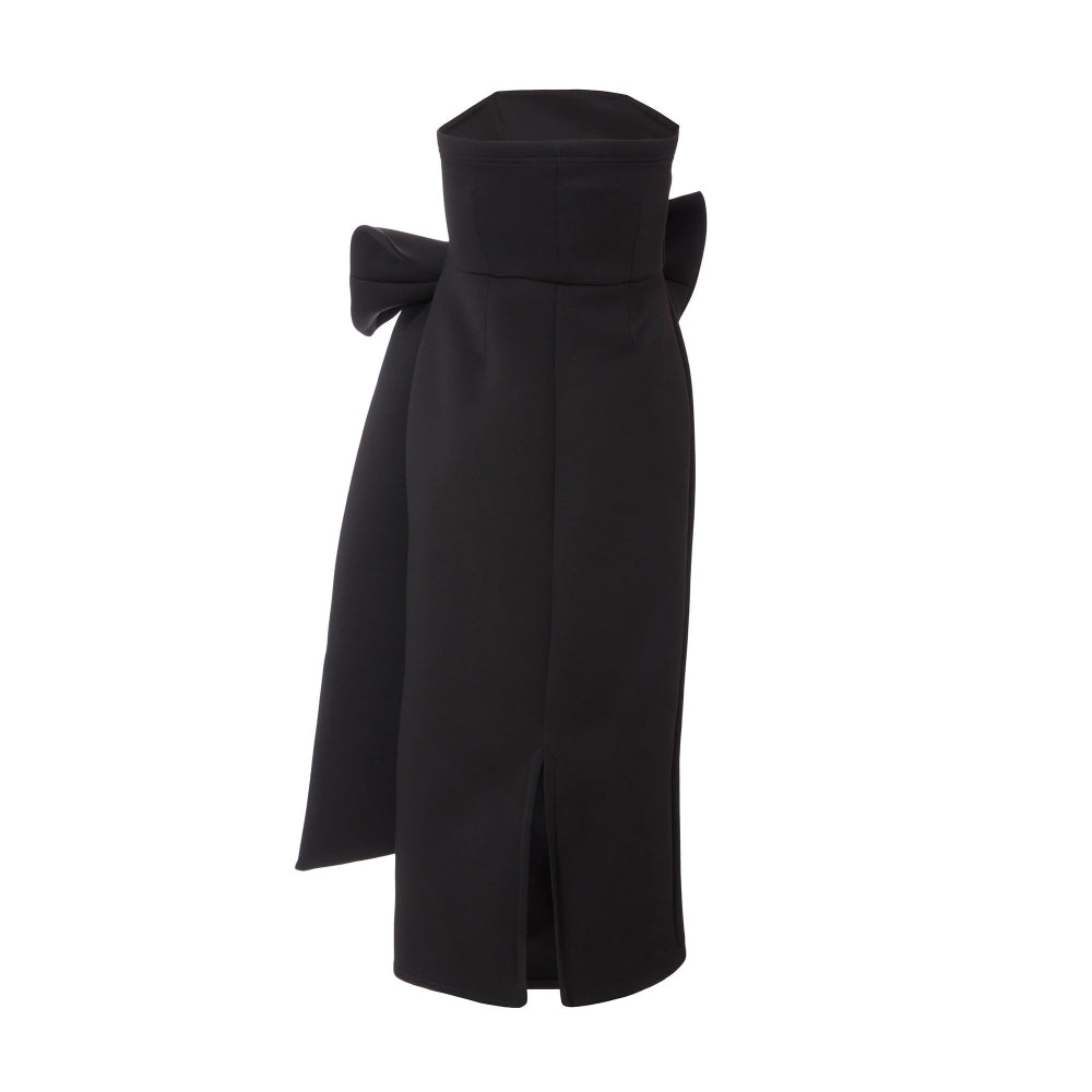 Quiz Clothing Black Tube Front Bow Detail Midi Dress