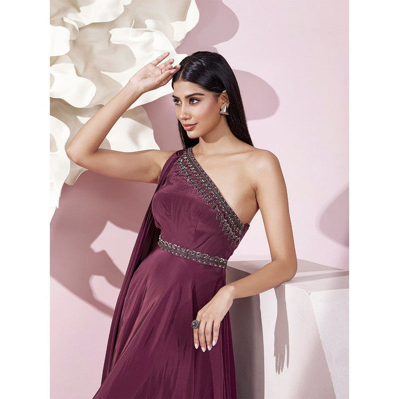 Qunic Wine Crimson Cascade Gown