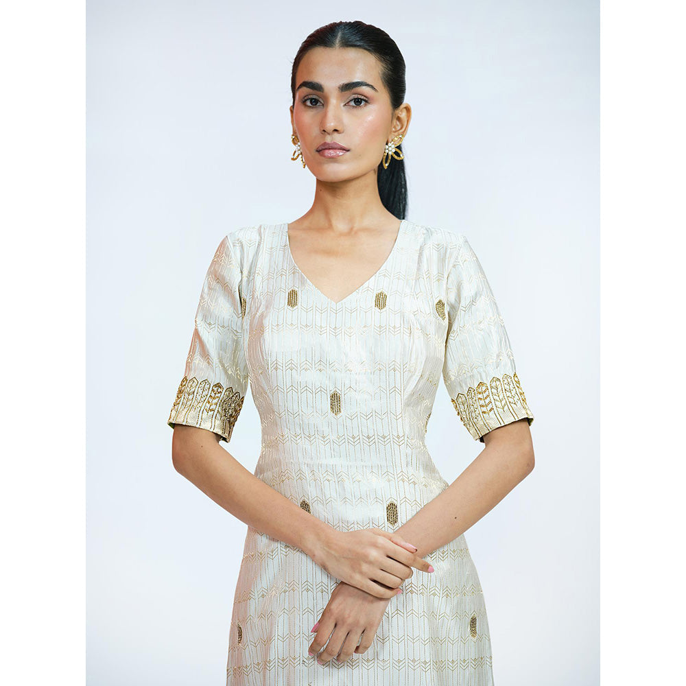 RAAG SUTRA Ivory Brocade Kurta with Palazzo (Set of 2)
