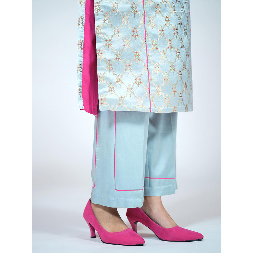 RAAG SUTRA Sky Blue Banarasi Brocade Kurta with Palazzo (Set of 2)