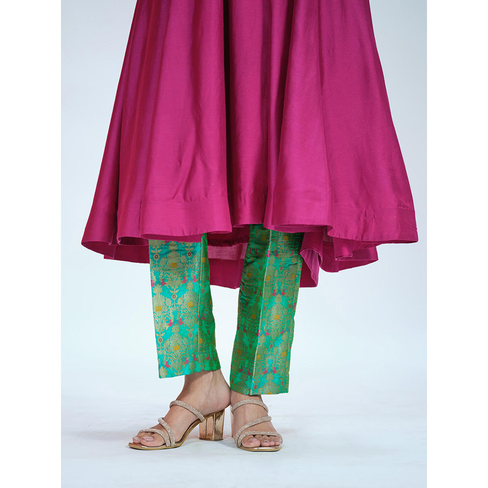 RAAG SUTRA Purple Halter Neck Anarkali Kurta with Pant (Set of 2)