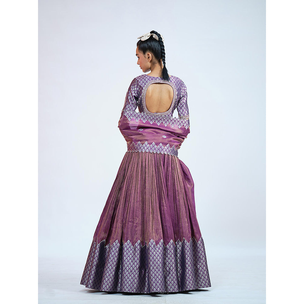 RAAG SUTRA Purple Tissue And Brocade Lehenga with Blouse and Dupatta (Set of 3)