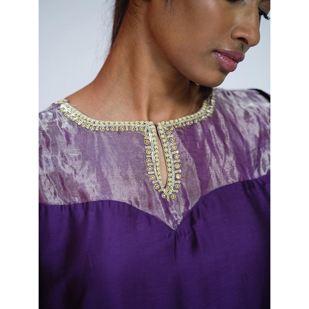 RAAG SUTRA Purple Tissue Kurta with Palazzo and Dupatta (Set of 3)