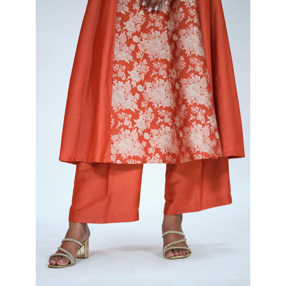 RAAG SUTRA Orange Brocade Anarkali Kurta with Palazzo (Set of 2)
