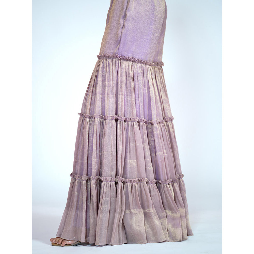 RAAG SUTRA Lavender Brocade Tissue Sharara with Crop Top (Set of 2)