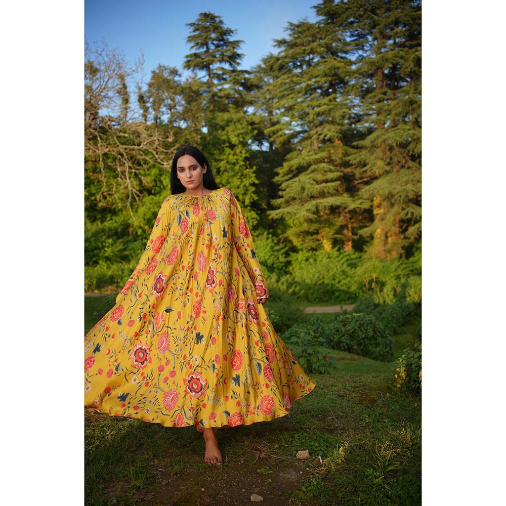 Raas Life Laxmi Kyaari Mustard Floral Maxi Dress