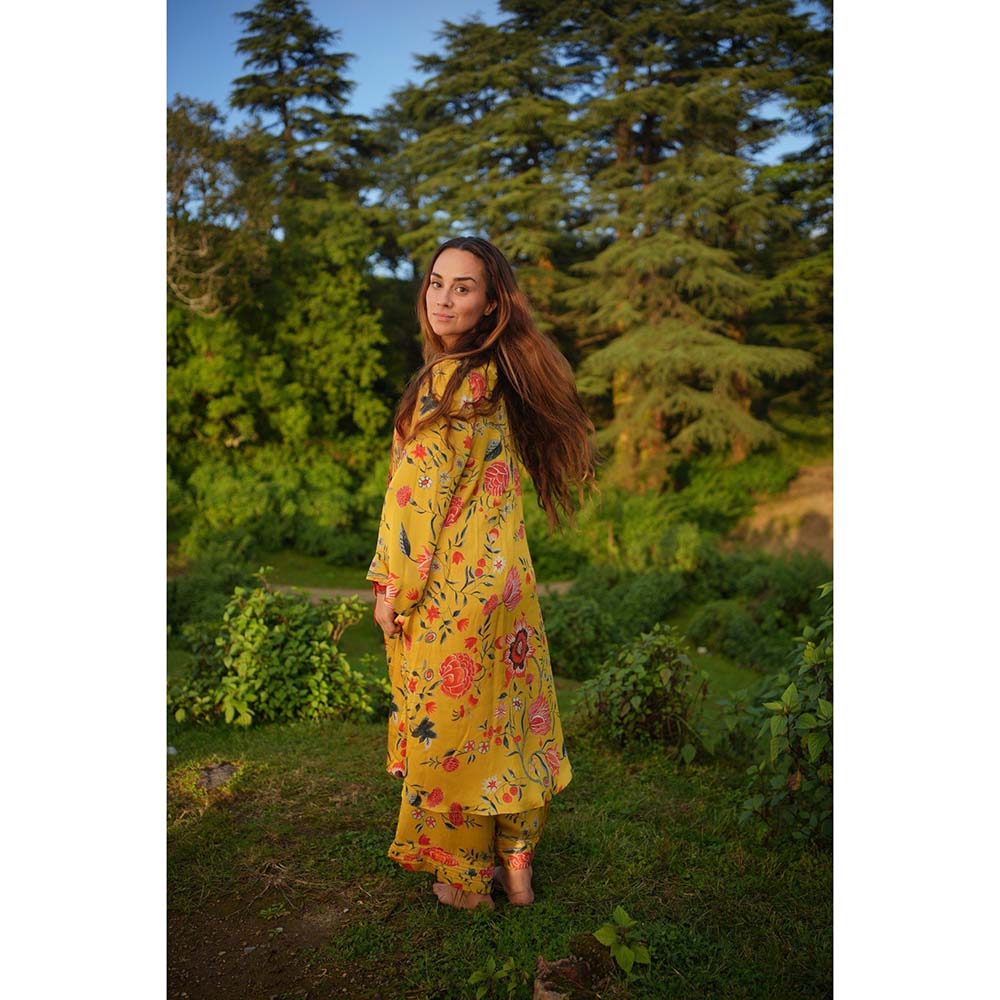 Raas Life Devi Mustard Floral Kurta & Palazzo (Set of 2)