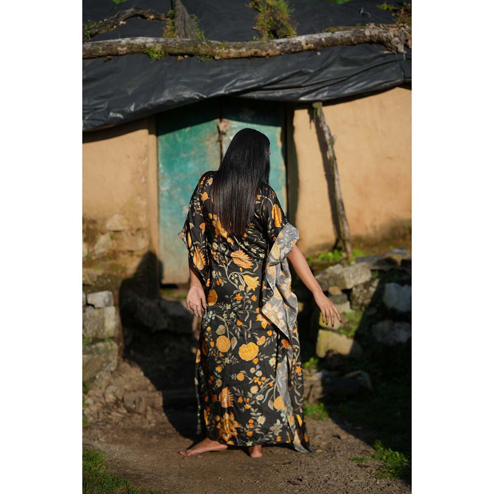 Raas Life Rani Daal Black Floral Kaftan Dress