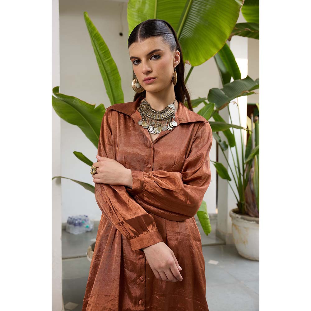 Raas Life Brown Sharda Hand Woven Chanderi Solid Kurta and Palazzo (Set of 2)