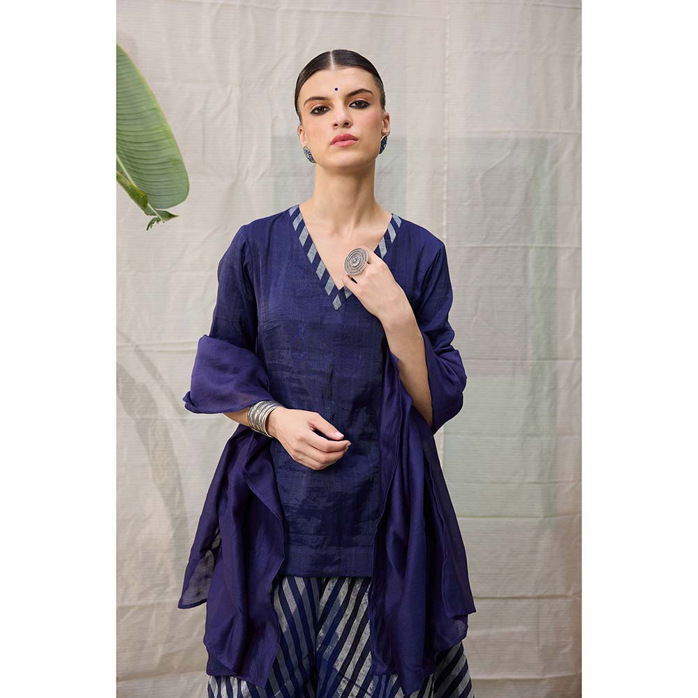 Raas Life Amala Blue Zari Chanderi Kurta with Palazzo and Dupatta (Set of 2)