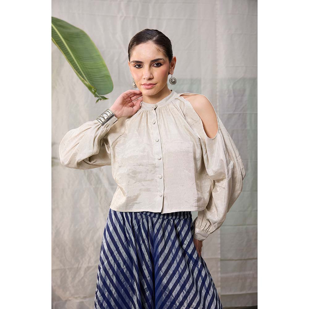 Raas Life Liana Zari Chanderi Stripes Top and Palazzo (Set of 2)