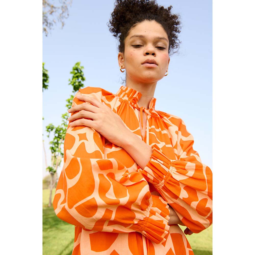 Raas Life Orange Daisy Printed Dress