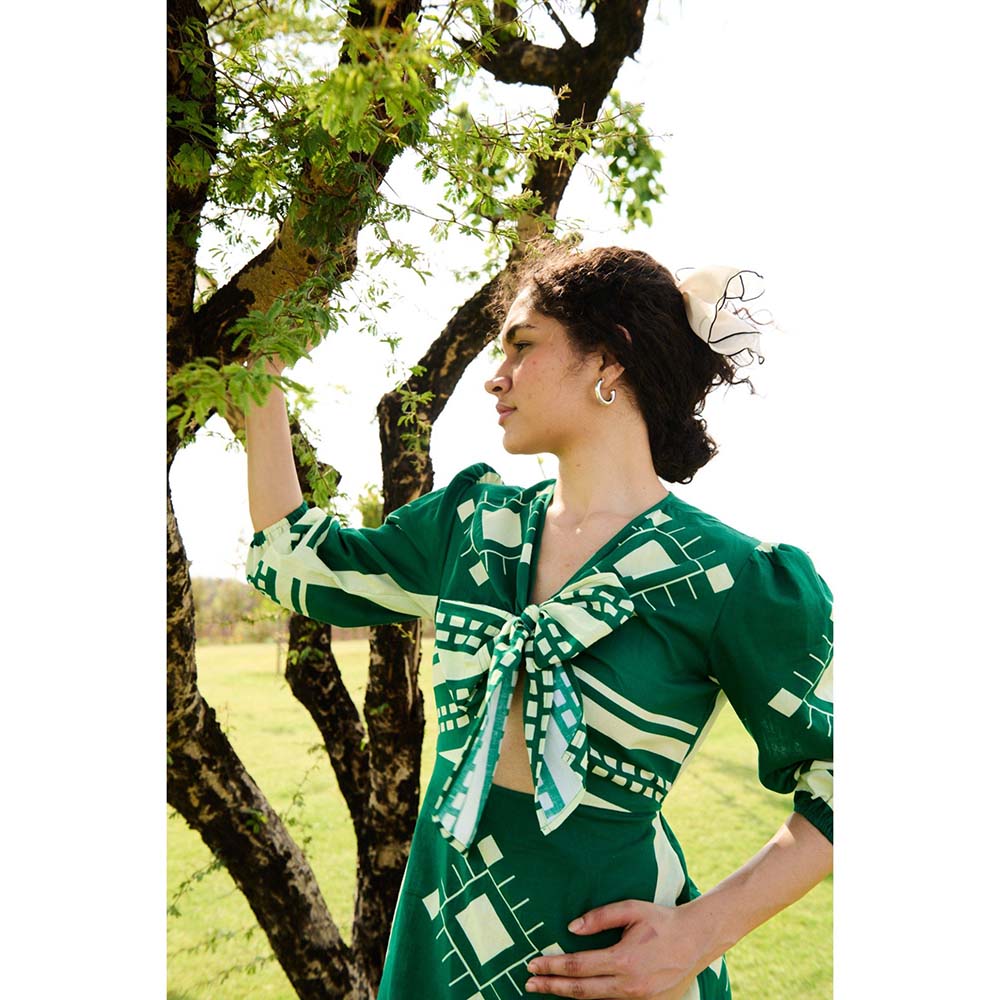 Raas Life Green Dahlia Printed Dress