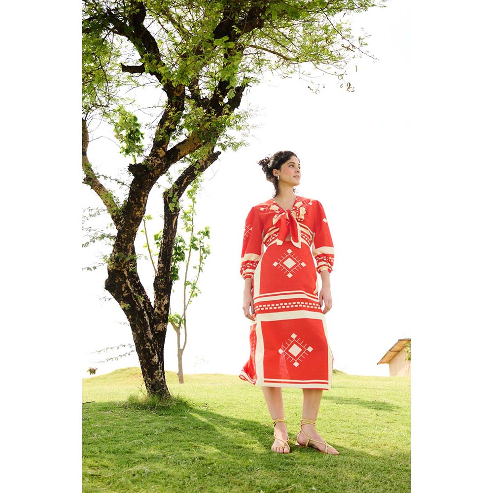 Raas Life Orange Dahlia Printed Dress
