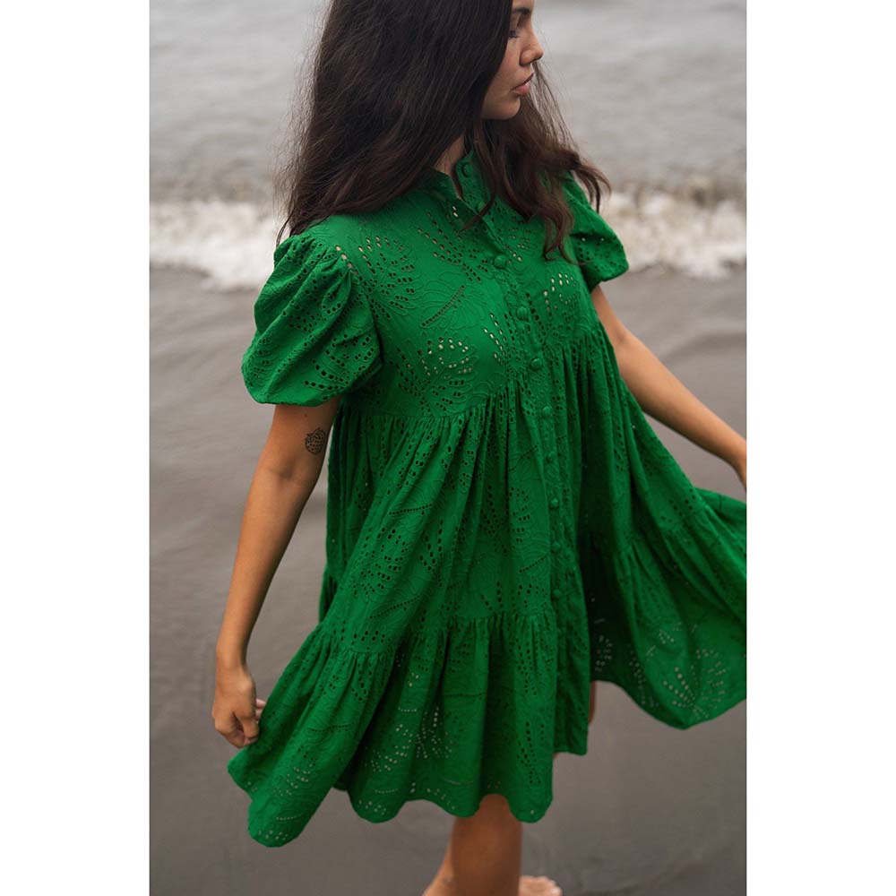 Raas Life Green Layla Chilli Self Design Dress