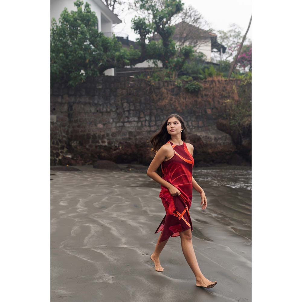 Raas Life Maroon Maiza Printed Dress