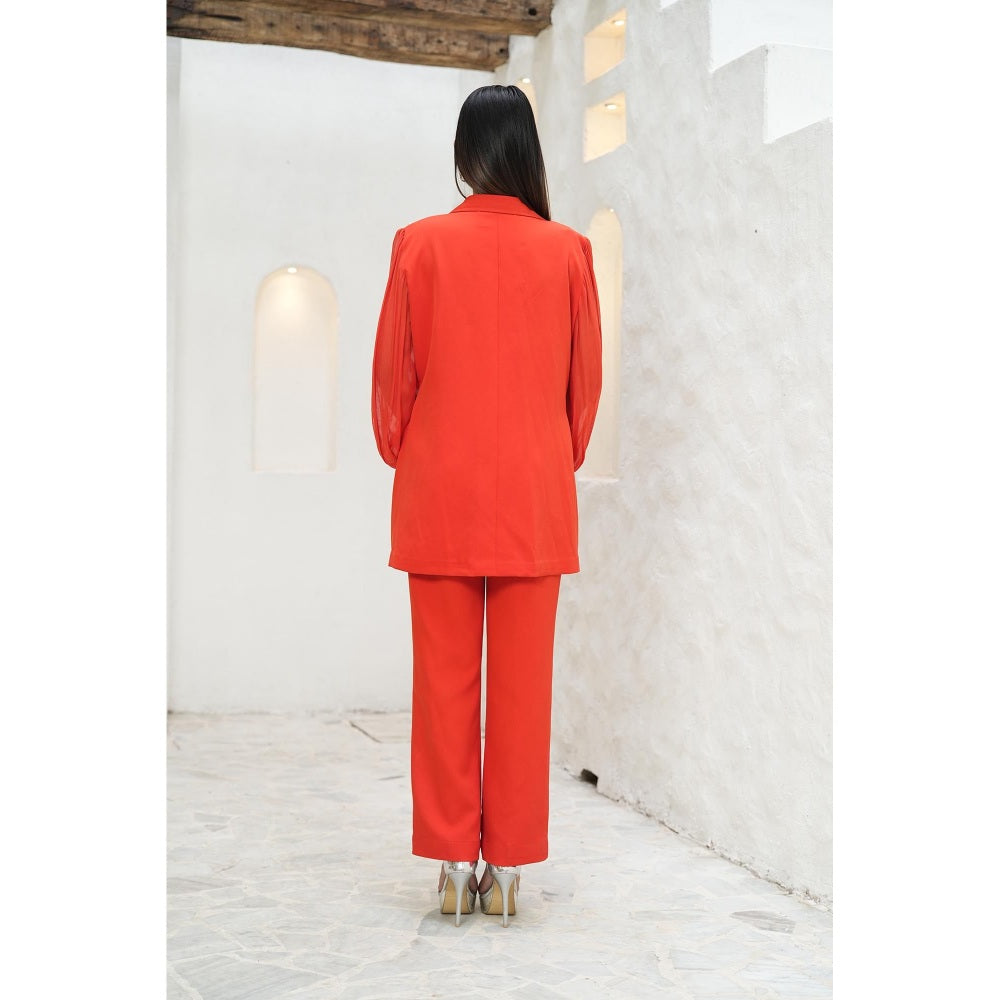Rabnoor K Sethi Orange Tangerine Top with Pant (Set of 2)