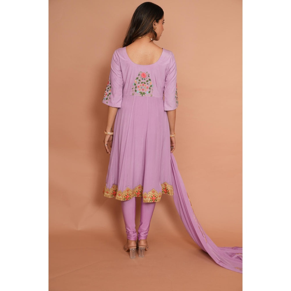 Rabnoor K Sethi Lavender Anarkali with Churidar and Dupatta (Set of 3)