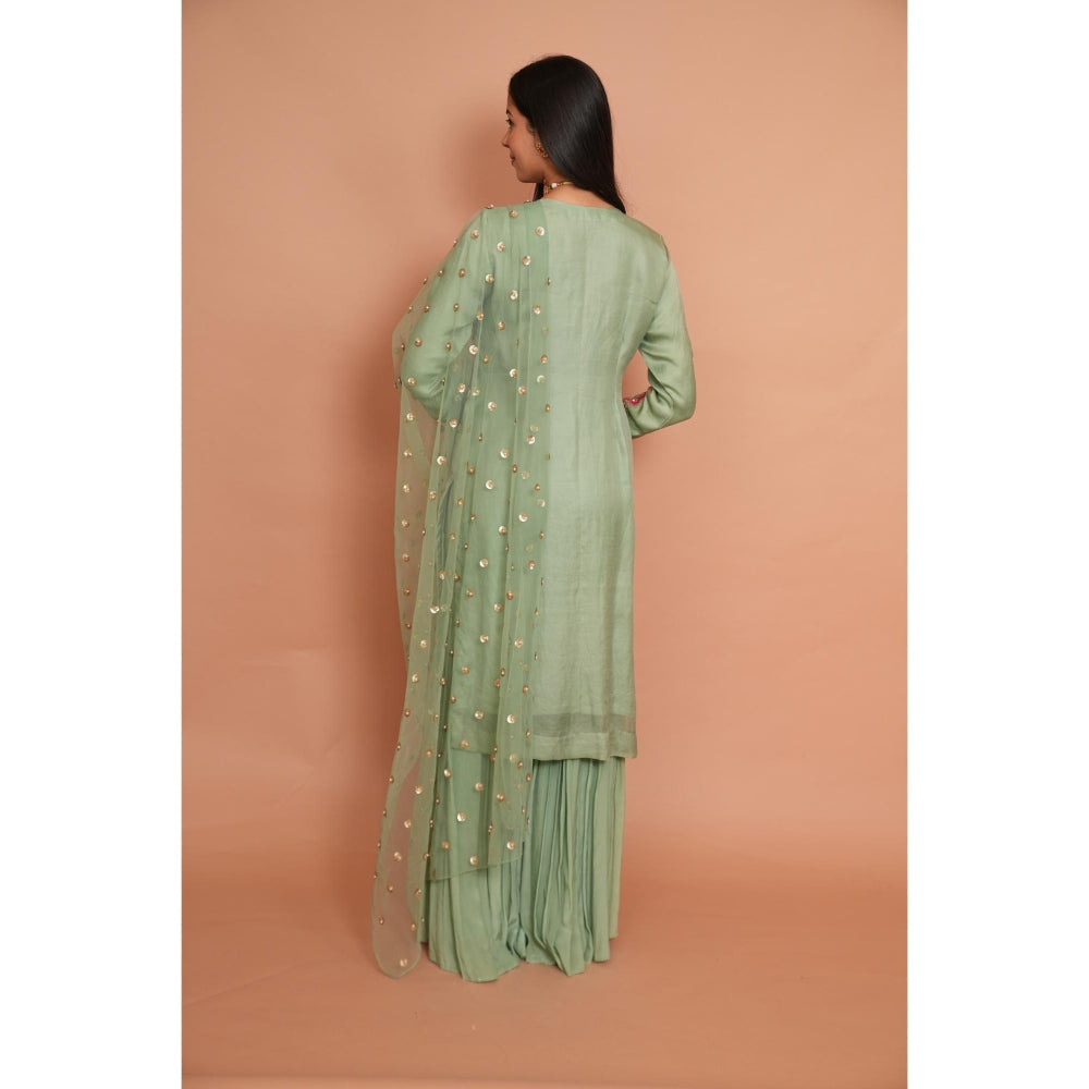 Rabnoor K Sethi Sea Green Embroidered Sharara with Kurta and Dupatta (Set of 3)