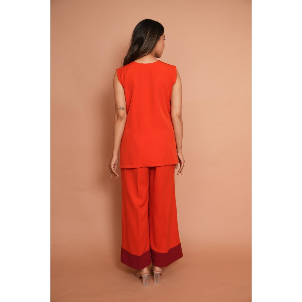 Rabnoor K Sethi Orange Tangerine Checks Co-Ord (Set of 2)