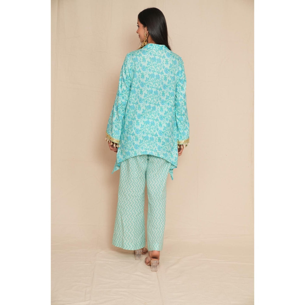 Rabnoor K Sethi Pastel Blue Asymmetrical Tunic with Pant (Set of 2)