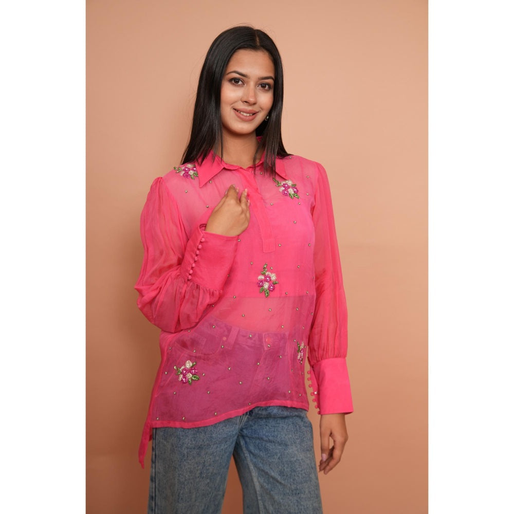 Rabnoor K Sethi Pink Embroidered Top with Inner (Set of 2)