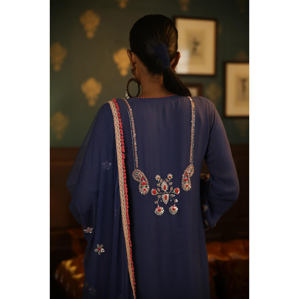 Radha Sharma Purple Georgette Embellished Kurta with Palazzo and Dupatta (Set of 3)