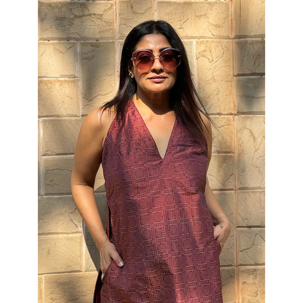 RAISHAA Maroon Crimson Fusion Co-Ord (Set of 2)