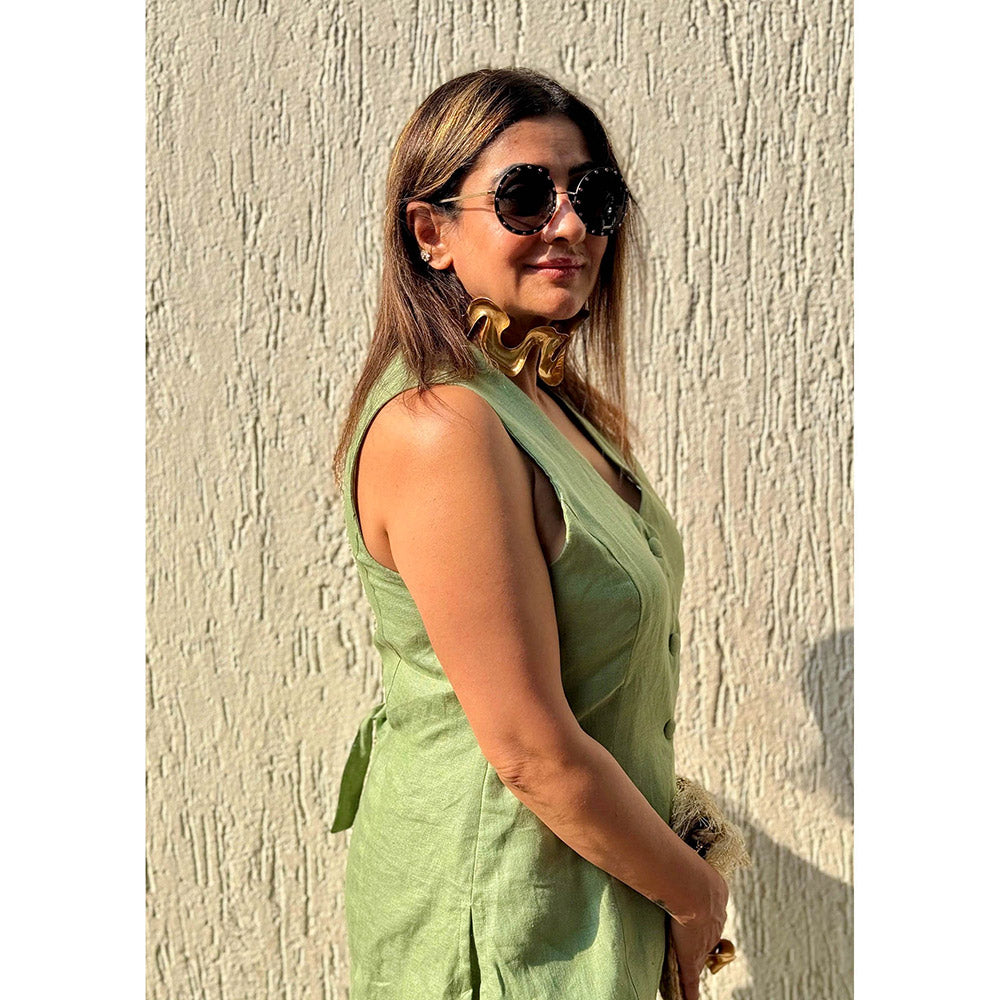 RAISHAA Olive Linen Waist Coat