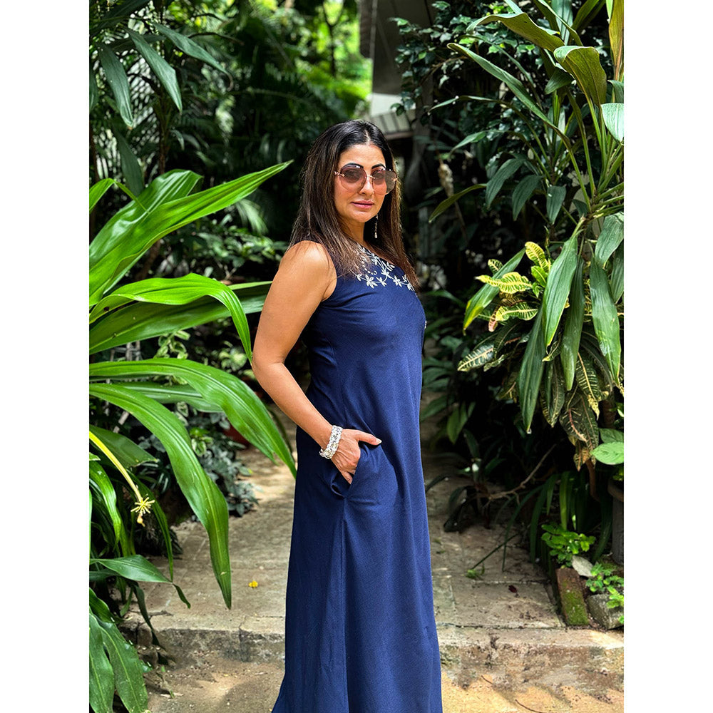 RAISHAA Navy Blue Ivy Linen Maxi Dress