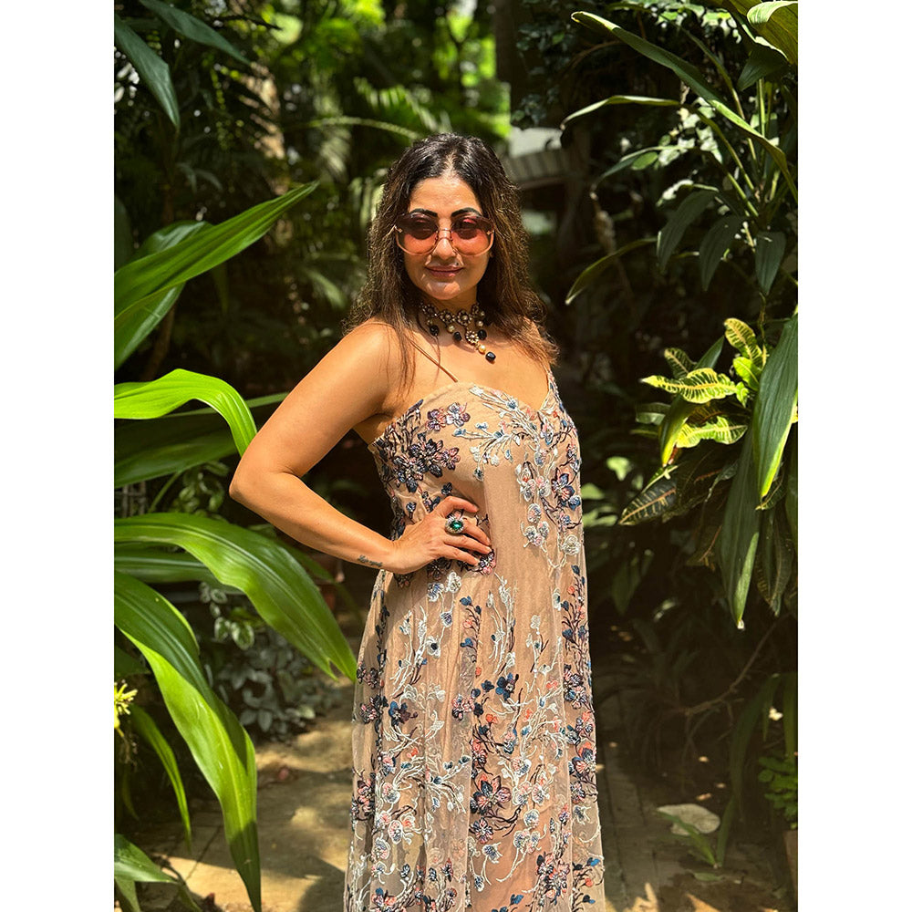 RAISHAA Nude Diana Embellished Cocktail Gown