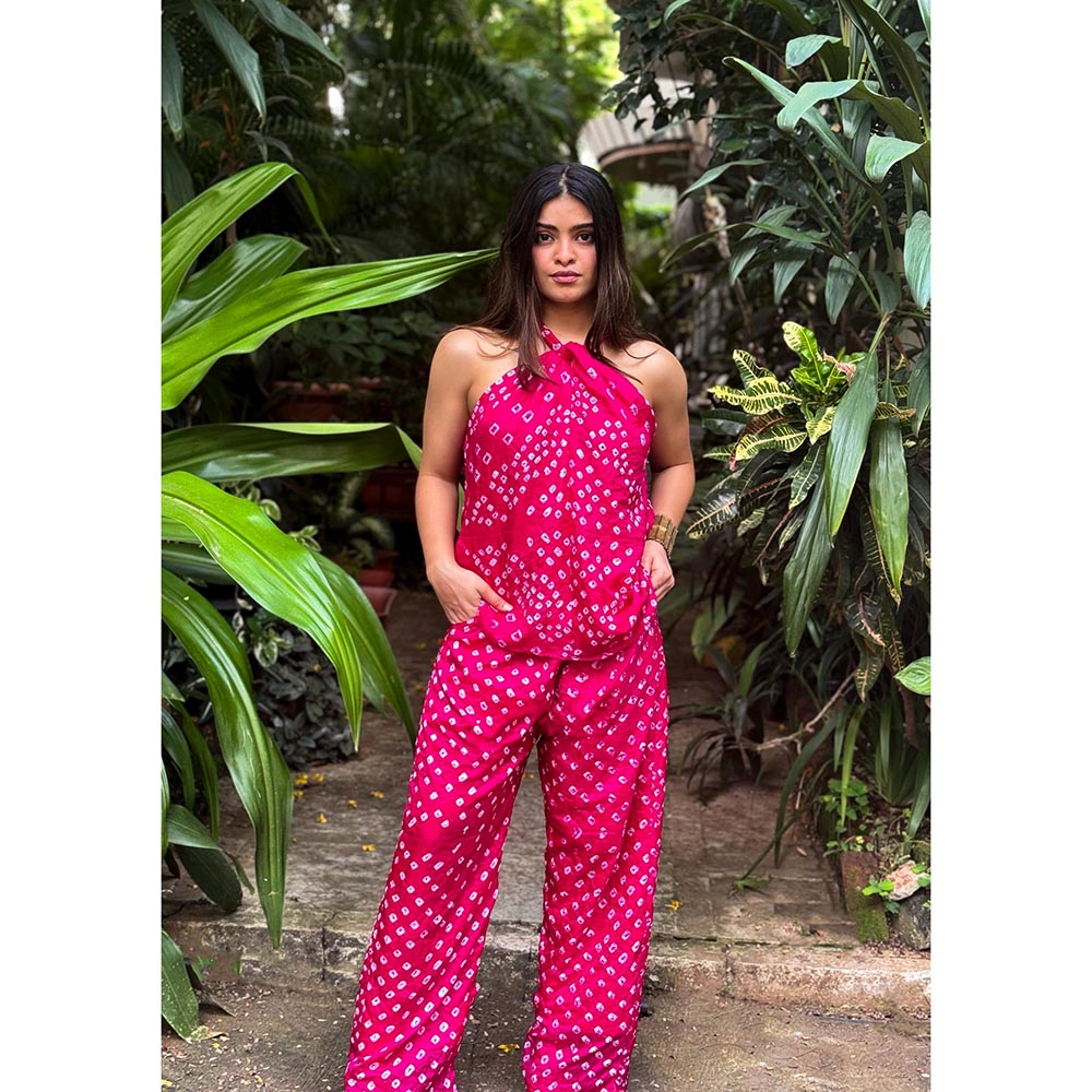 RAISHAA Pink Raspberry Bandhani Print Co-Ord (Set of 2)
