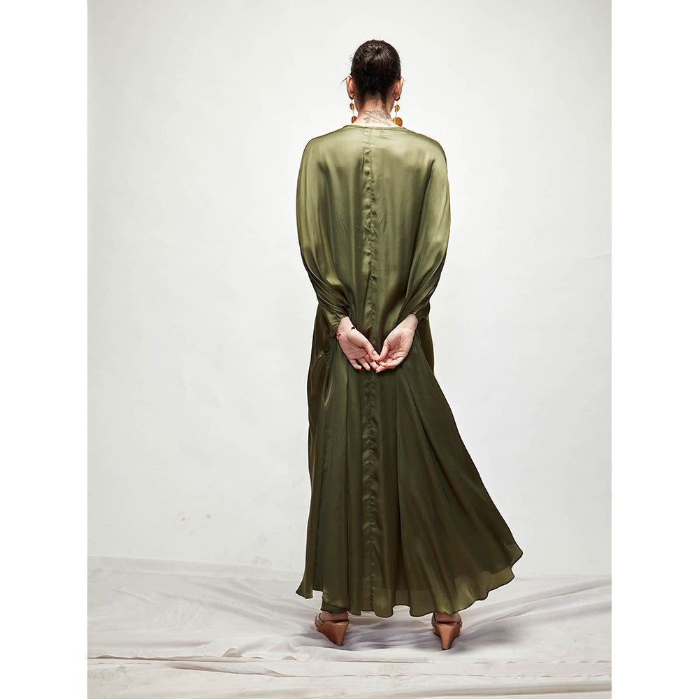 Ranian Olive Green Silk Kaftan Dress