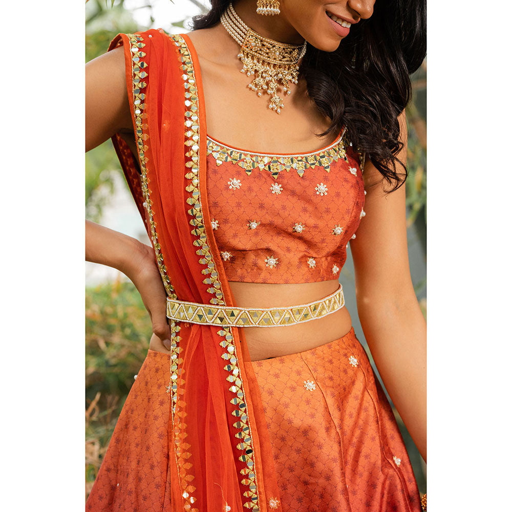 Rashika Sharma Zeenat Printed Blouse, Lehenga with Dupatta and Belt (Set of 4)