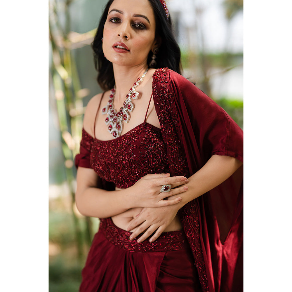 Rashika Sharma Lasha Corset with Skirt and Cape (Set of 3)