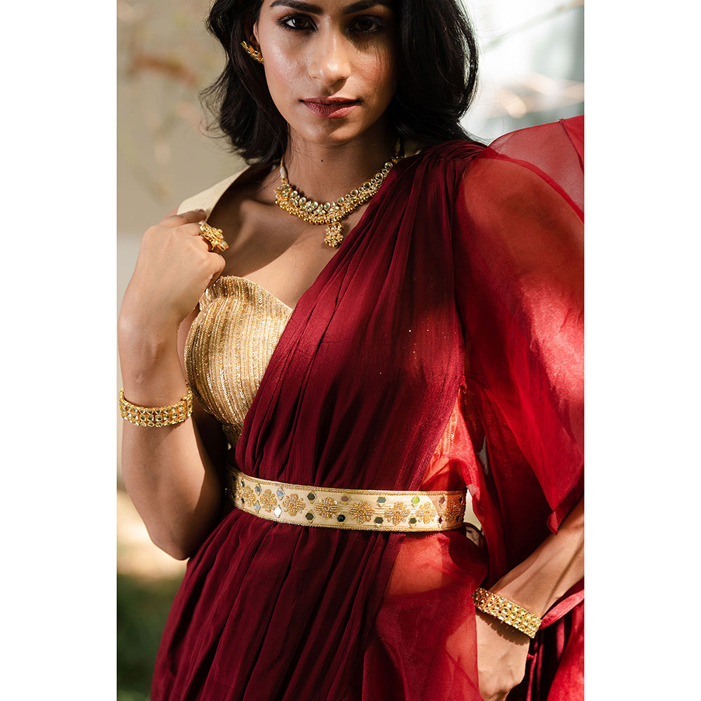 Rashika Sharma Aarna Pre-Draped Saree with Blouse and Belt with Stitched