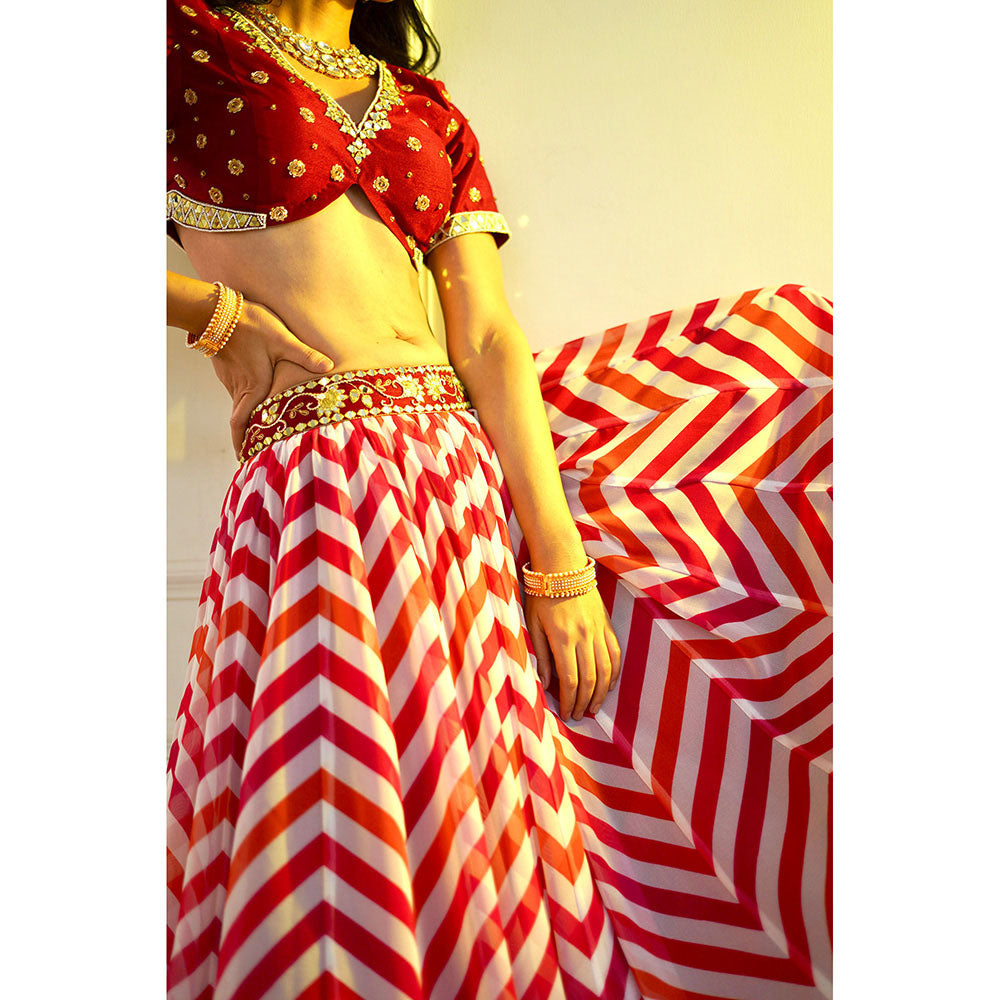 Rashika Sharma Myrah Pink Chevron Blouse and Lehenga with Dupatta (Set of 3)