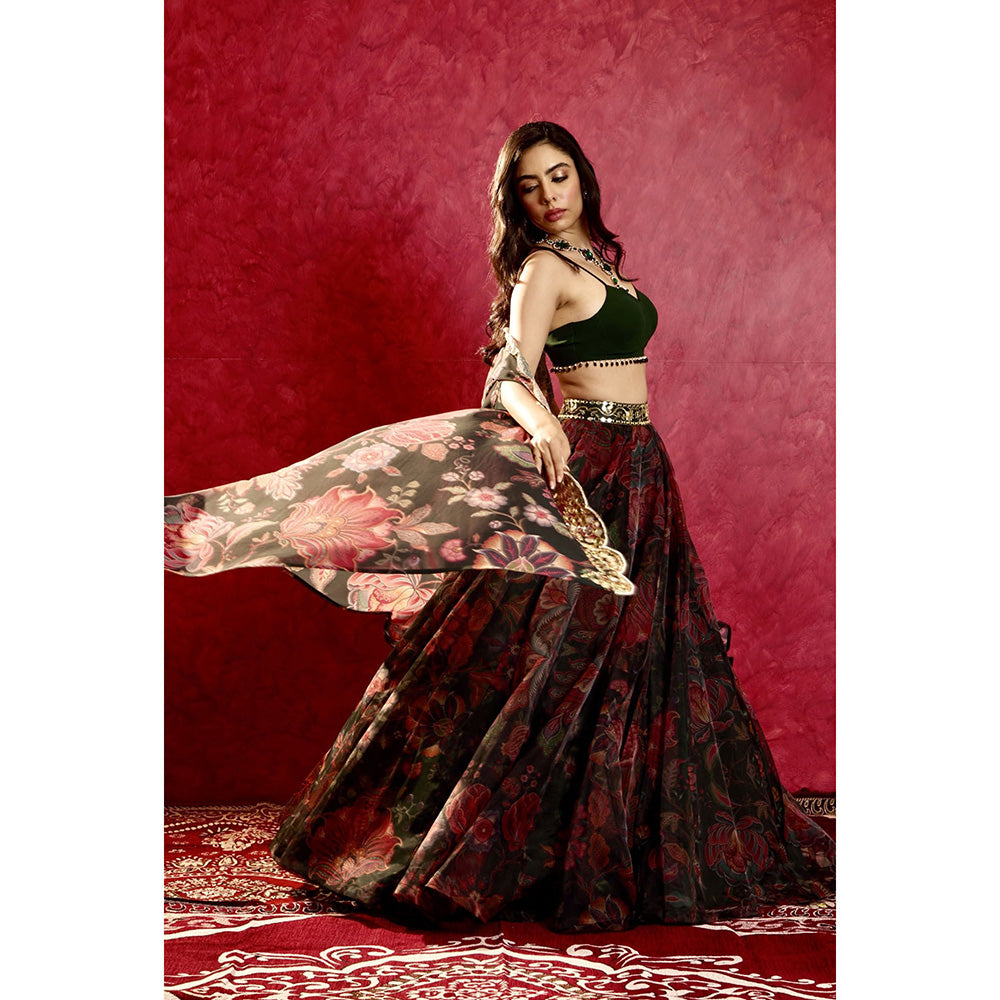 Rashika Sharma Green Naisha Lehenga with Blouse and Cape (Set of 3)