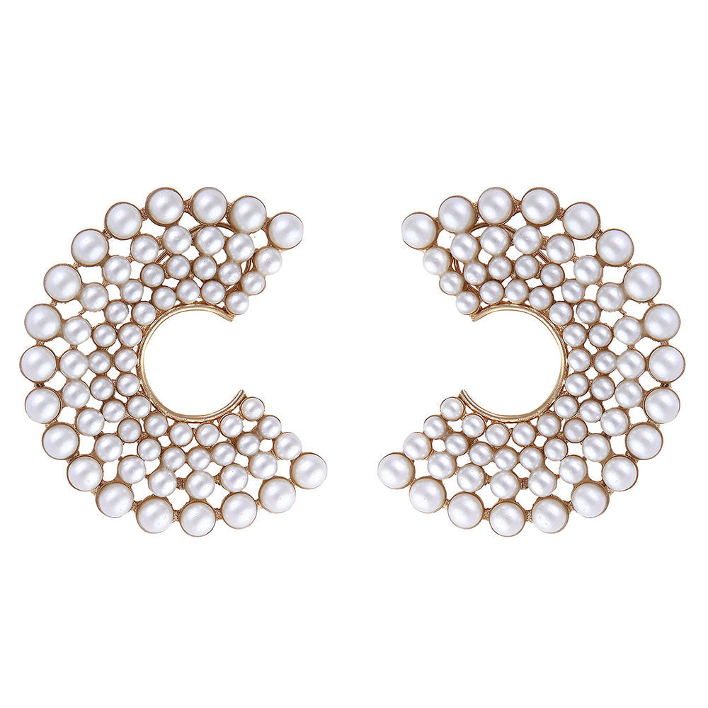 Raya Jewels Pearl Half Moon Stud Earrings