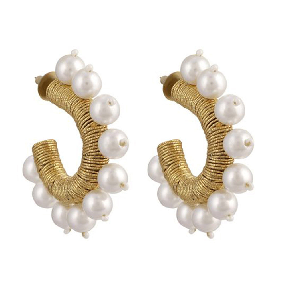 Raya Jewels Gold & White Pearl Tiny Hoops