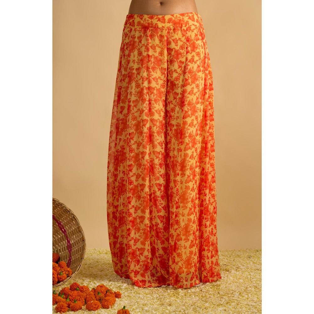 RAYASHA KHAN Yellow Printed Short Kurti with Palazzo and Dupatta