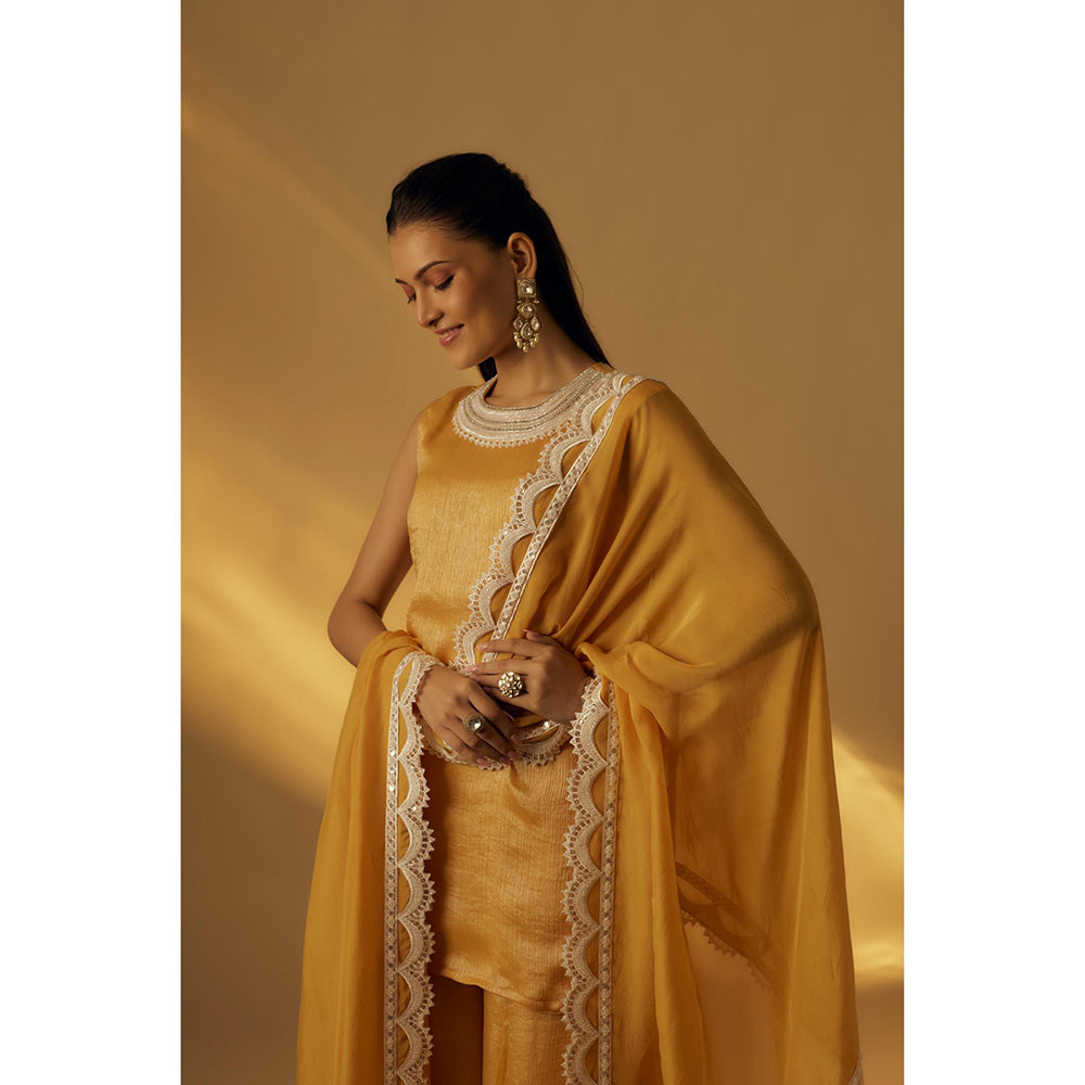 RAYASHA KHAN Mango Yellow Short Kurti with Palazzo and Dupatta