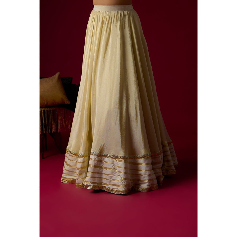 RAYASHA KHAN Beige Tissue Lehenga with Blouse and Dupatta