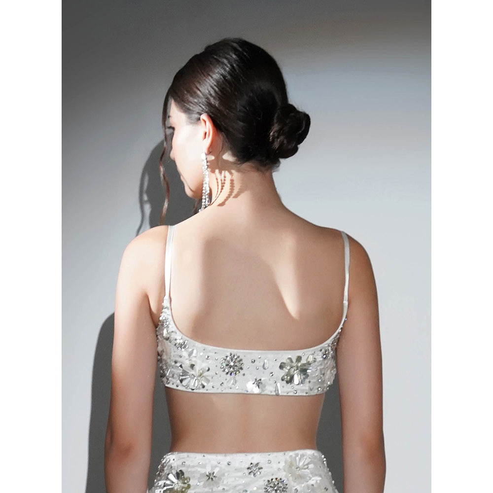 Realm By Vaishali Charlotte White Embellished Bralette with Skirt and Cape (Set of 3)