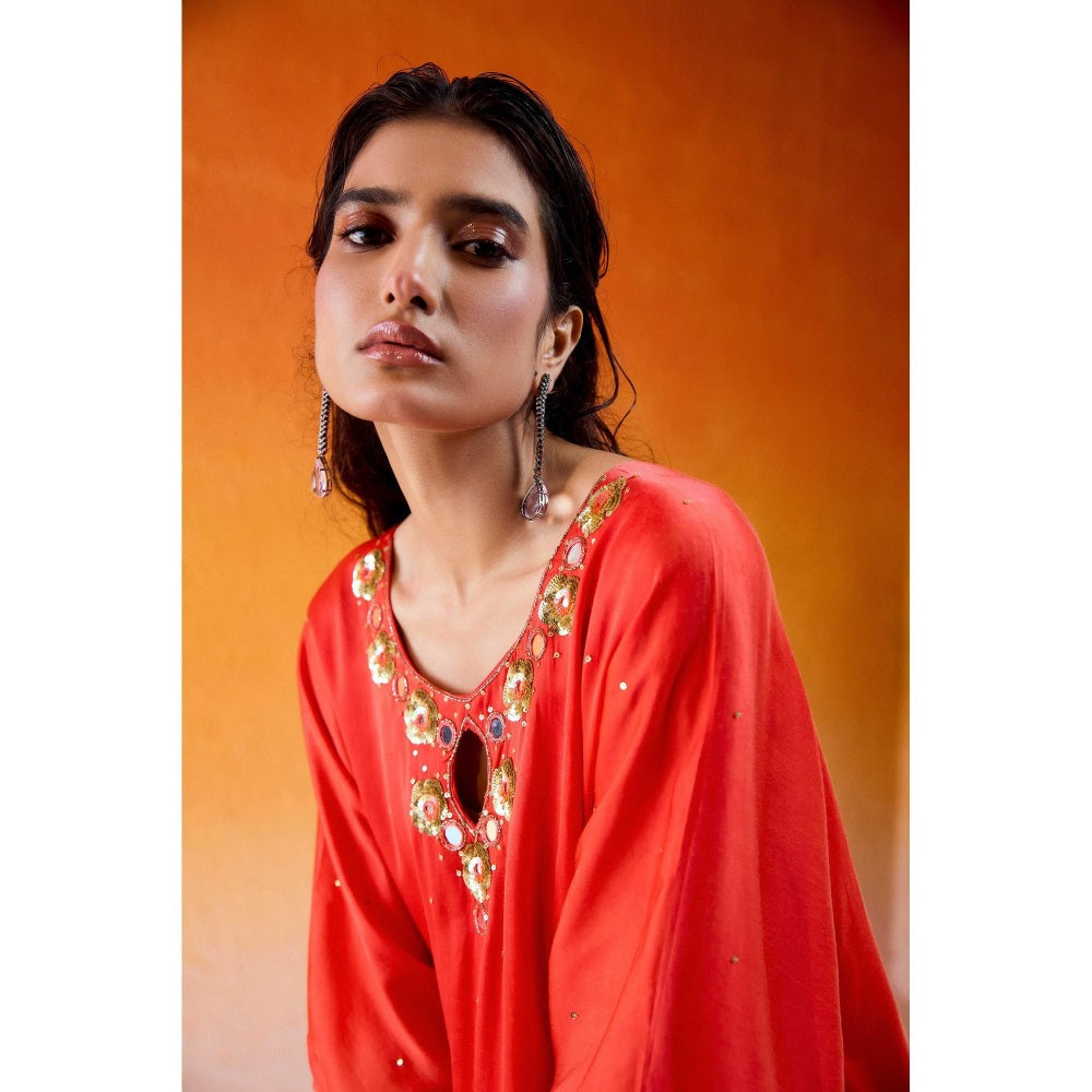 Redpine Designs Scarlet Red Embroidered Kaftan Dress